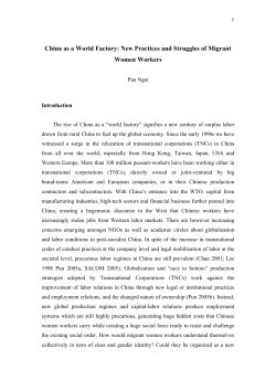 China as a World Factory: New Practices and Struggles of Migrant