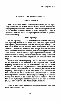 How Shall We Read Genesis 1? - Canadian Reformed Theological