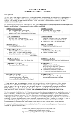 STATE OF NEW JERSEY SUMMER EMPLOYMENT PROGRAM