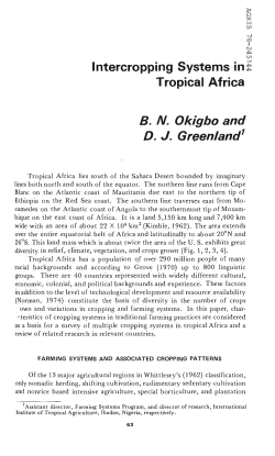 Intercropping Systems in:E Tropical Africa BN Okigbo and
