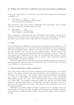 Jos Tellings, Preverbal bare coordination and noun incorporation in