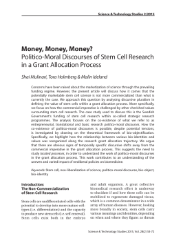 Money, Money, Money? Politico-Moral Discourses of Stem Cell