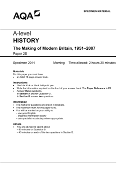 A-level History Specimen question paper Paper 2S
