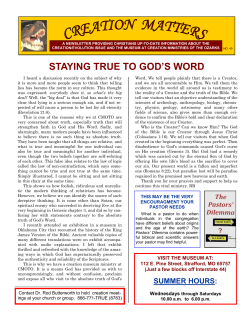 staying true to god`s word - Creation Ministries of the Ozarks