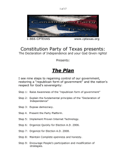 Constitution Party of Texas presents: The Plan