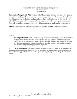 Freshman Honors Summer Reading Assignment