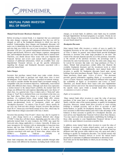 Mutual Fund Investor Disclosure Statement Before investing in