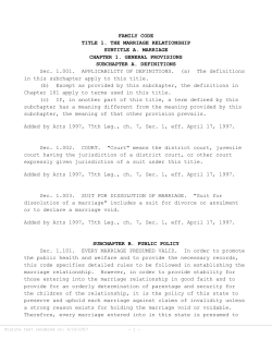 FAMILY CODE TITLE 1. THE MARRIAGE
