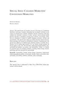 SPECIAL ISSUE: CANADIAN MOBILITIES/ CONTENTIOUS