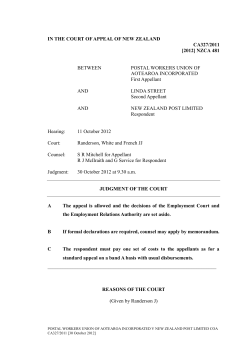 NZCA 481 CA327/2011 Postal Workers Union v NZ Post