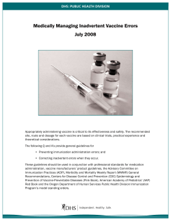Medically Managing Inadvertent Vaccine Errors July 2008