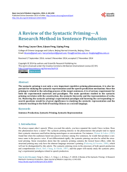 A Review of the Syntactic Priming&mdash;A Research Method in Sentence