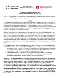 PARAMEDIC PROGRAM INFORMATION Associate in Applied