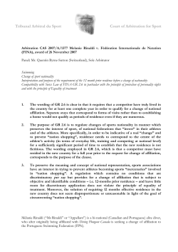 1377 - Jurisprudence - Court of Arbitration for Sport