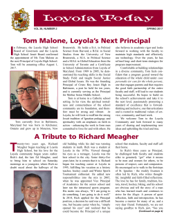 Tom Malone, Loyola`s Next Principal A Tribute to Richard Meagher
