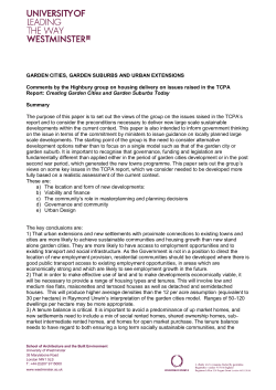 GARDEN CITIES, GARDEN SUBURBS AND URBAN EXTENSIONS