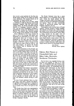 Eskimo Bird Names at Chesterfield Inlet and Baker Lake, Keewatin