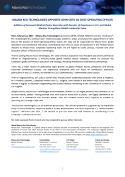 Mauna Kea Technologies Appoints John Soto As Chief Operating