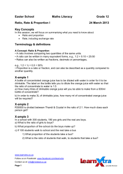 Easter School Maths Literacy Grade 12 Ratio, Rate