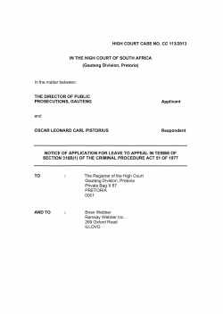 HIGH COURT CASE NO. CC 113/2013 IN THE HIGH COURT