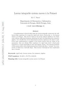 Lorenz integrable system moves\a la Poinsot
