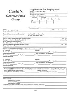 Employment - Carlo`s Gourmet Pizza
