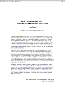 Black Consciousness 1977&ndash;1987: The Dialectics of Liberation in