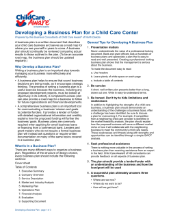 Developing a Business Plan for a Child Care Center