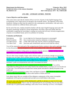 D&eacute;partement des litt&eacute;ratures Trimestre: Hiver 2015 Facult&eacute; des