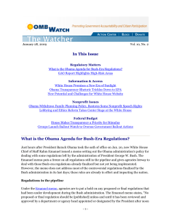 In This Issue What is the Obama Agenda for Bush