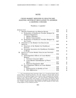 CROSS-MARKET MERGERS IN HEALTHCARE: ADAPTING