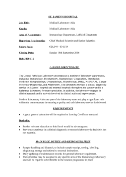 ST. JAMES`S HOSPITAL Job Title: Medical Laboratory Aide Grade