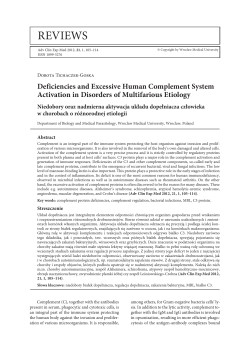 Deficiencies and Excessive Human Complement System Activation