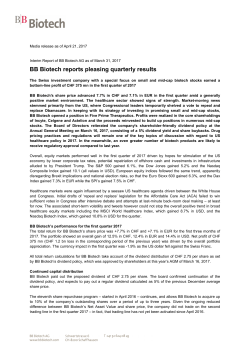 BB Biotech reports pleasing quarterly results