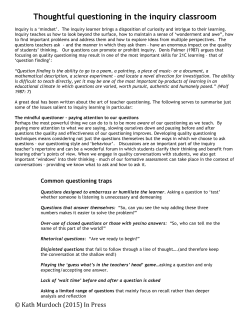 Thoughtful questioning in the inquiry classroom