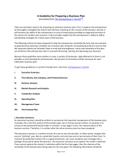 A Guideline for Preparing a Business Plan