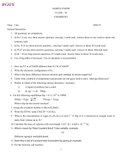 1 SAMPLE PAPER CLASS &ndash; XI CHEMISTRY Time : 3 hrs MM:70