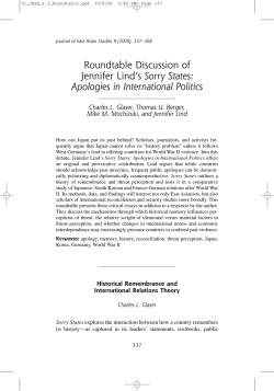 Roundtable Discussion of Jennifer Lind`s Sorry States: Apologies in