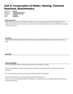 Unit 3: Conservation of Matter: Naming, Chemical
