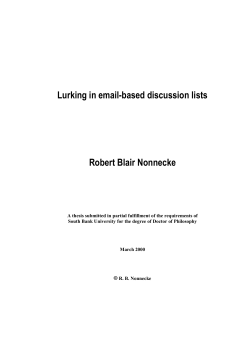 Lurking in email-based discussion lists Robert Blair Nonnecke