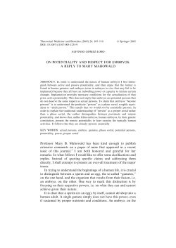 ON POTENTIALITY AND RESPECT FOR EMBRYOS