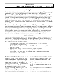 AP World History Joseph Stalin: Results of the 1 5 Year Plan