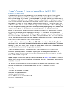 Canada`s Archives: A vision and areas of focus
