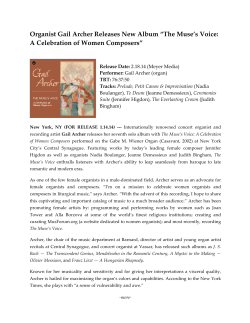 Organist Gail Archer Releases New Album “The Muse`s Voice: A
