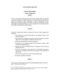 LAW ON PLANT HEALTH I. BASIC PROVISIONS Scope of