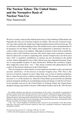 Tannenwald, N. 1999. The nuclear taboo