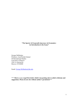 1 &ldquo;The Specter of Irreparable Ignorance in Economics: An