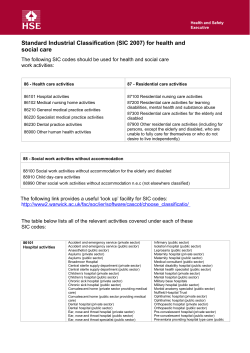 Standard Industrial Classification (SIC 2007) for health and