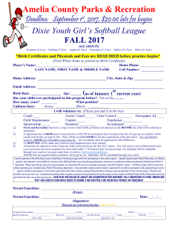 2017 Fall Dixie Youth Girls Softball Registration Form