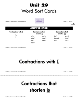 Contractions that shorten is Word Sort Cards